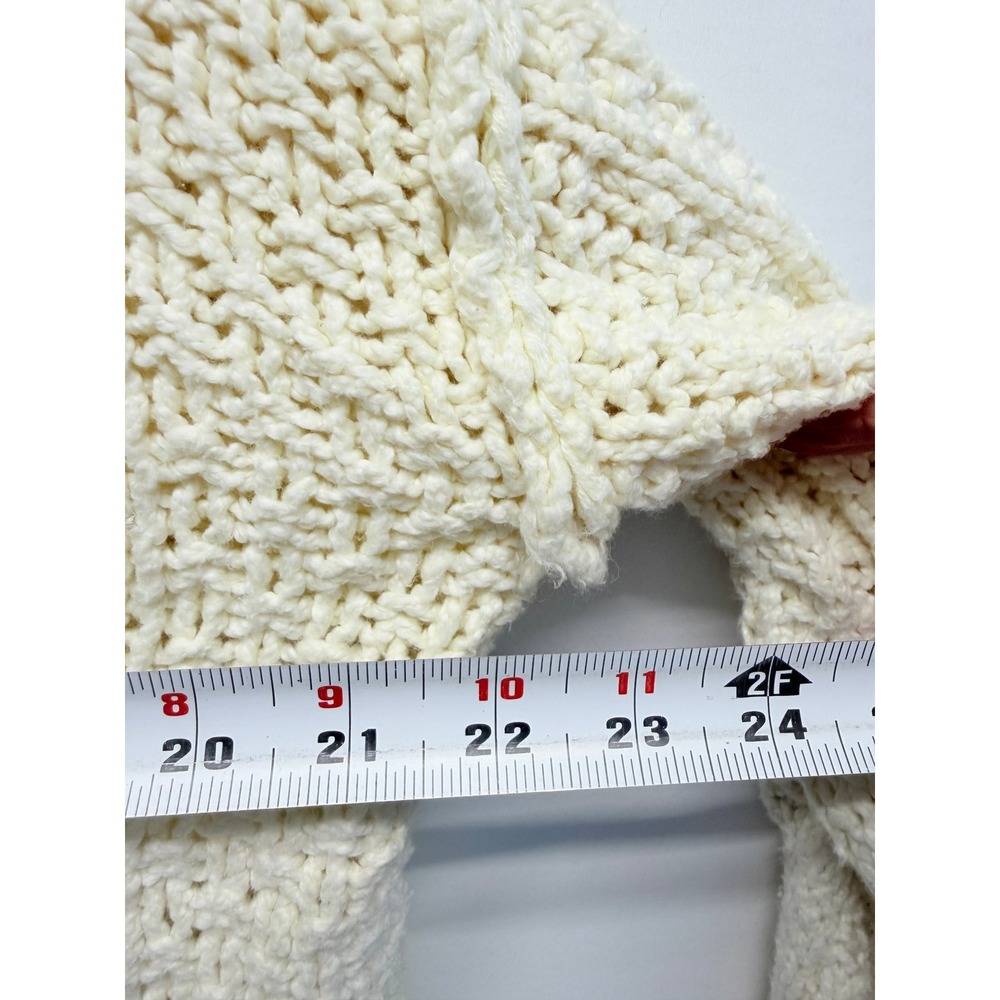 Free People Cream Chunky Cable Knit Cropped Sweater Roll Neck Boho Relaxed - Picture 5 of 7